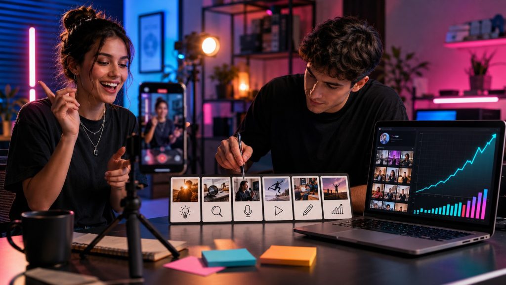Smartphone con l'app TikTok aperta e il logo, che simboleggia la crescita del profilo