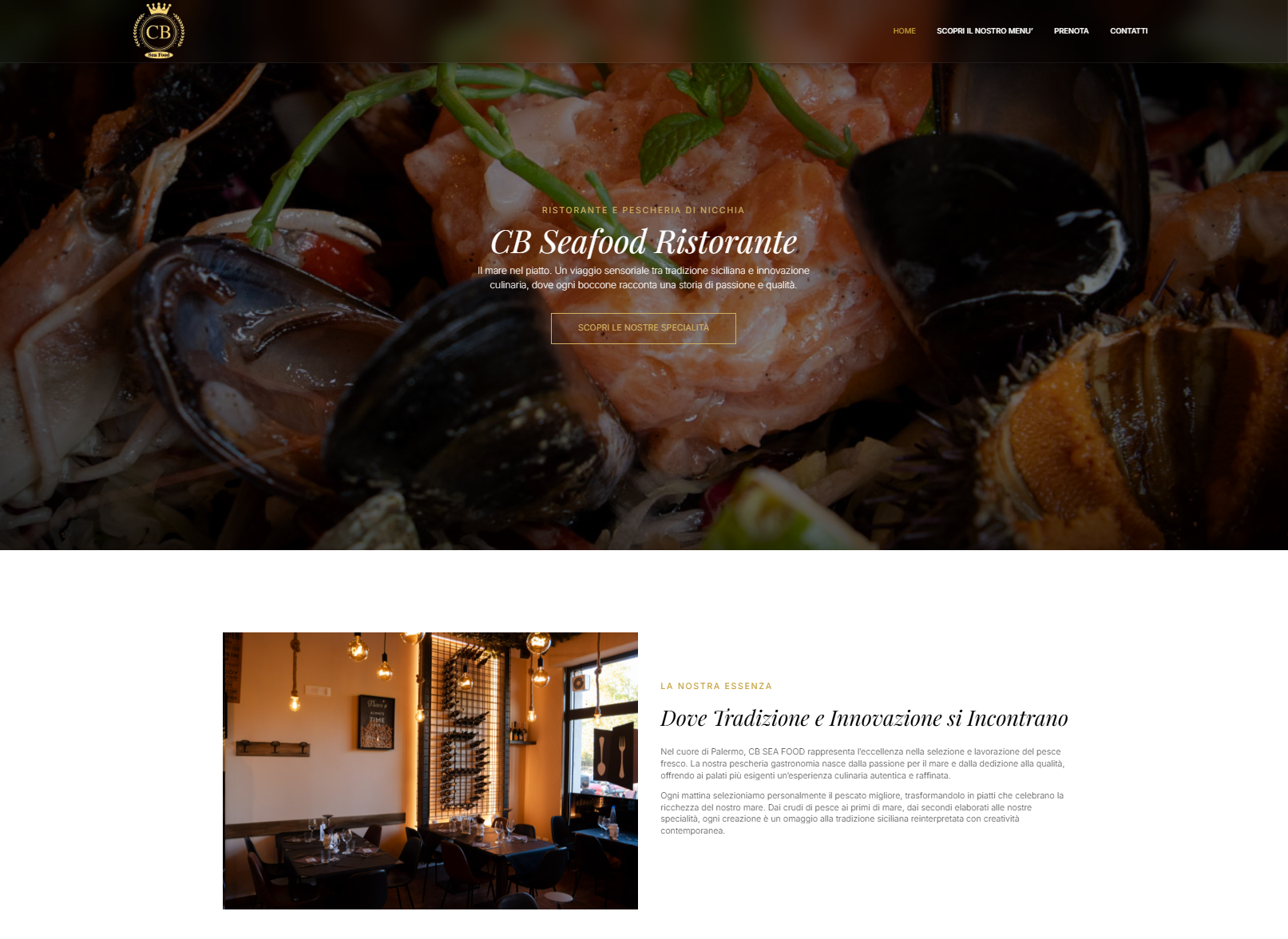 Home page del sito CB Seafood, ristorante e pescheria a Palermo