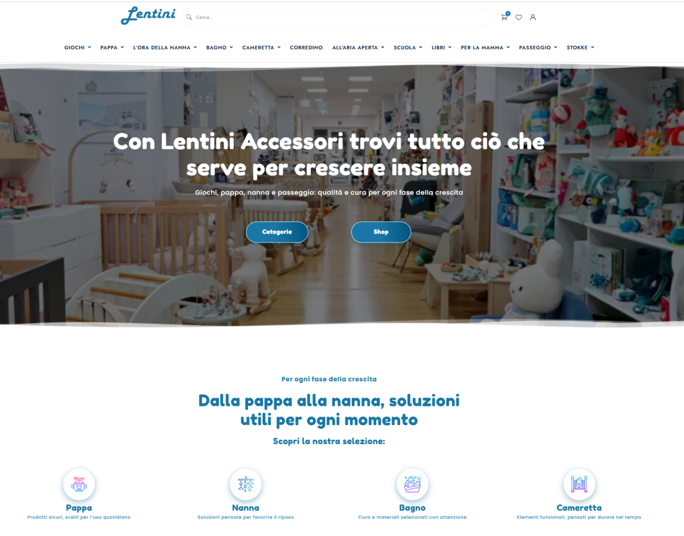 Home page di Lentini Accessori, e-commerce WooCommerce di accessori per l'infanzia