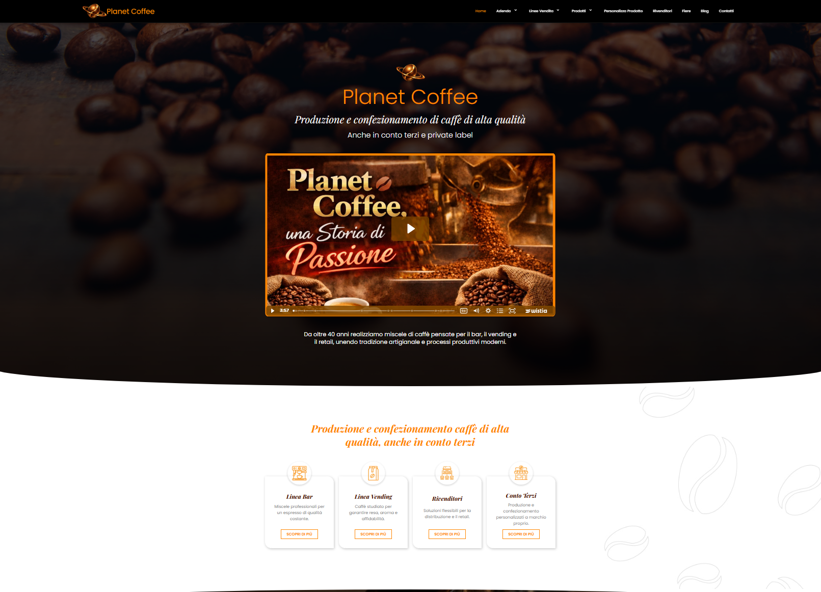 Home page del sito Planet Coffee, torrefazione e confezionamento caffè a Palermo