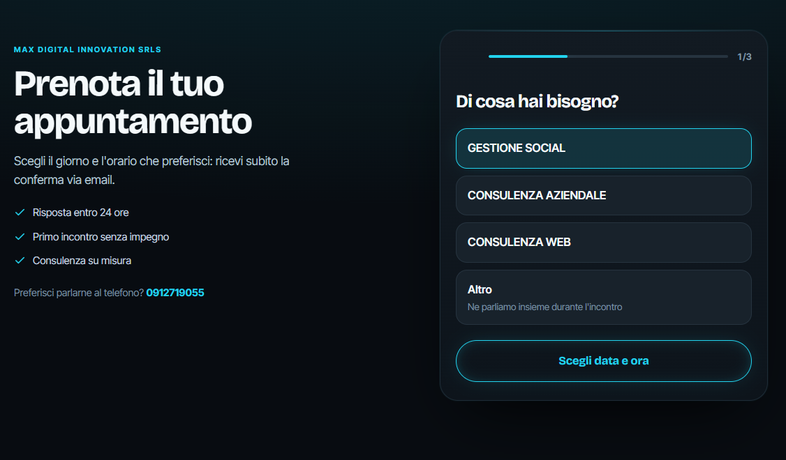 Gestionale appuntamenti: scelta del servizio, della data e della modalit&agrave; di incontro